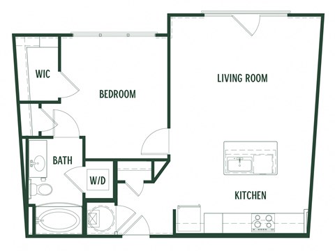 Floor plan for 1 bed, 1 bath, 741 sqft